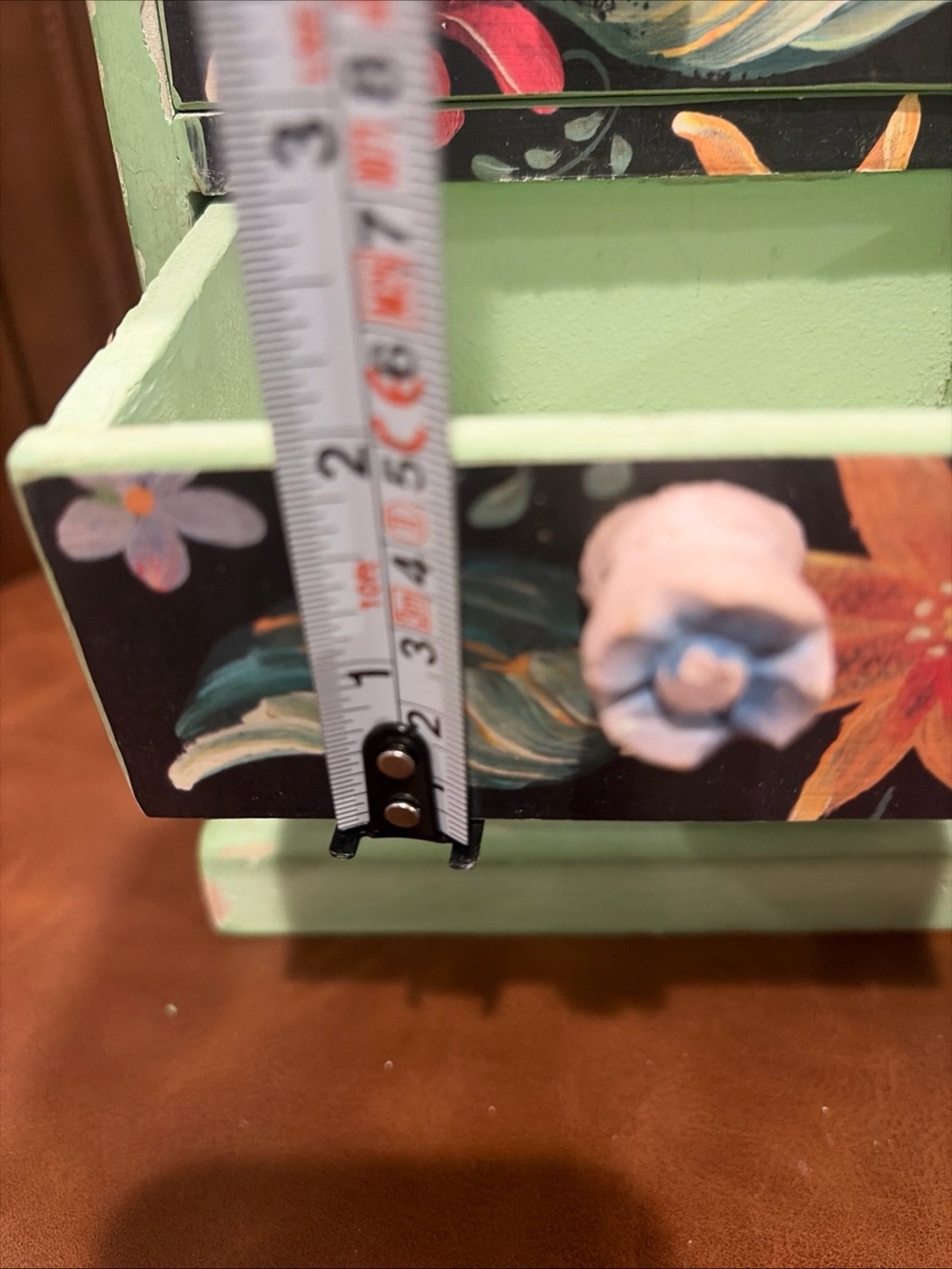 Vintage Floral Wooden 3 Drawer Jewelry Box Cottage Hand Painted  Boho signed - Picture 12 of 16